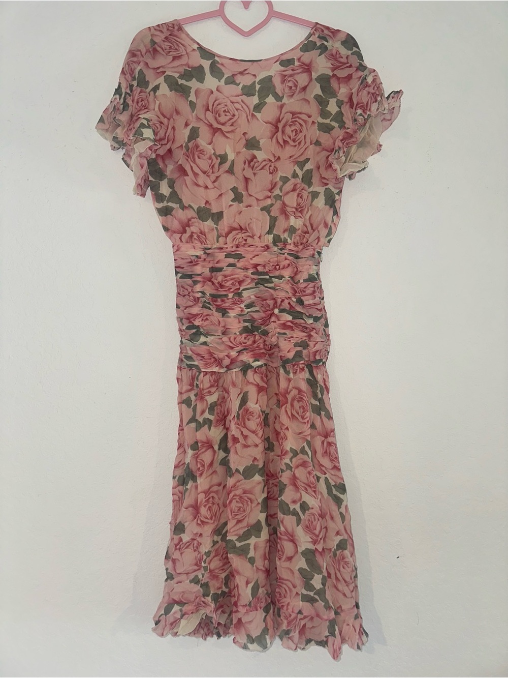 Albert Nipon 4 Vintage 1970’s Floral Print 100% Silk Chiffon Summer Midi Dress